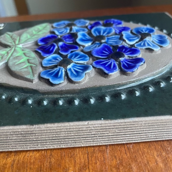 Vintage Jie Gantofta Sweden Ceramic Blue Flower Rectangular Wall Plaque 1970's - Picture 4 of 11